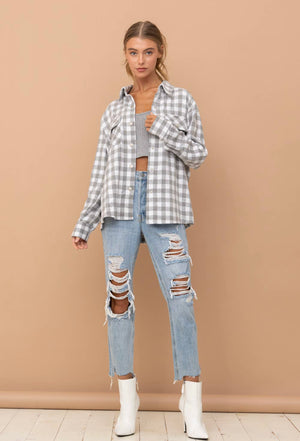 Gray and White Gingham Shacket
