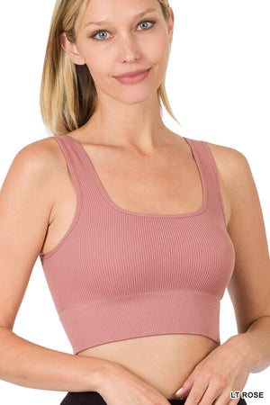 Ribbed Square Neck Cropped Tank Top