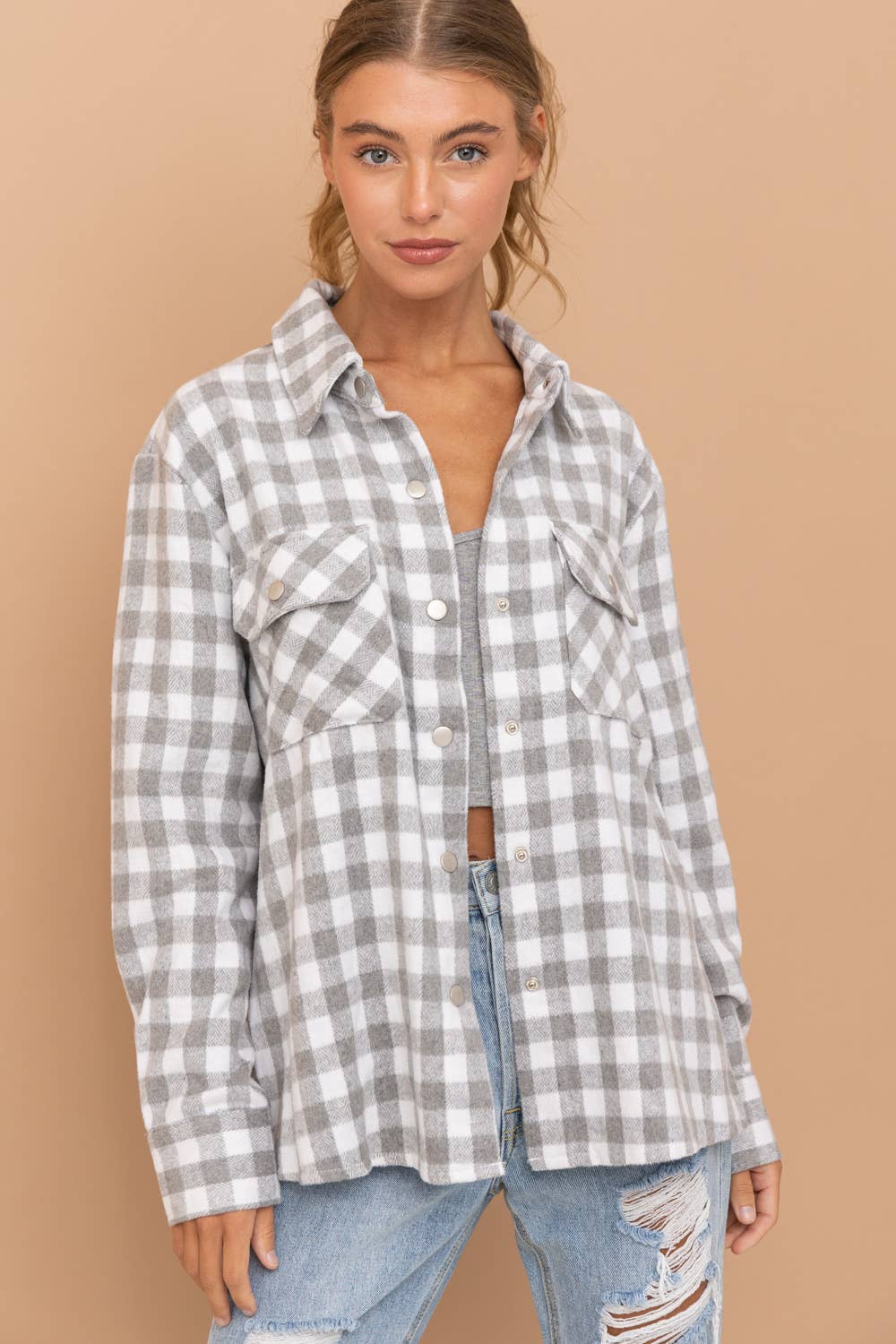 Gray and White Gingham Shacket