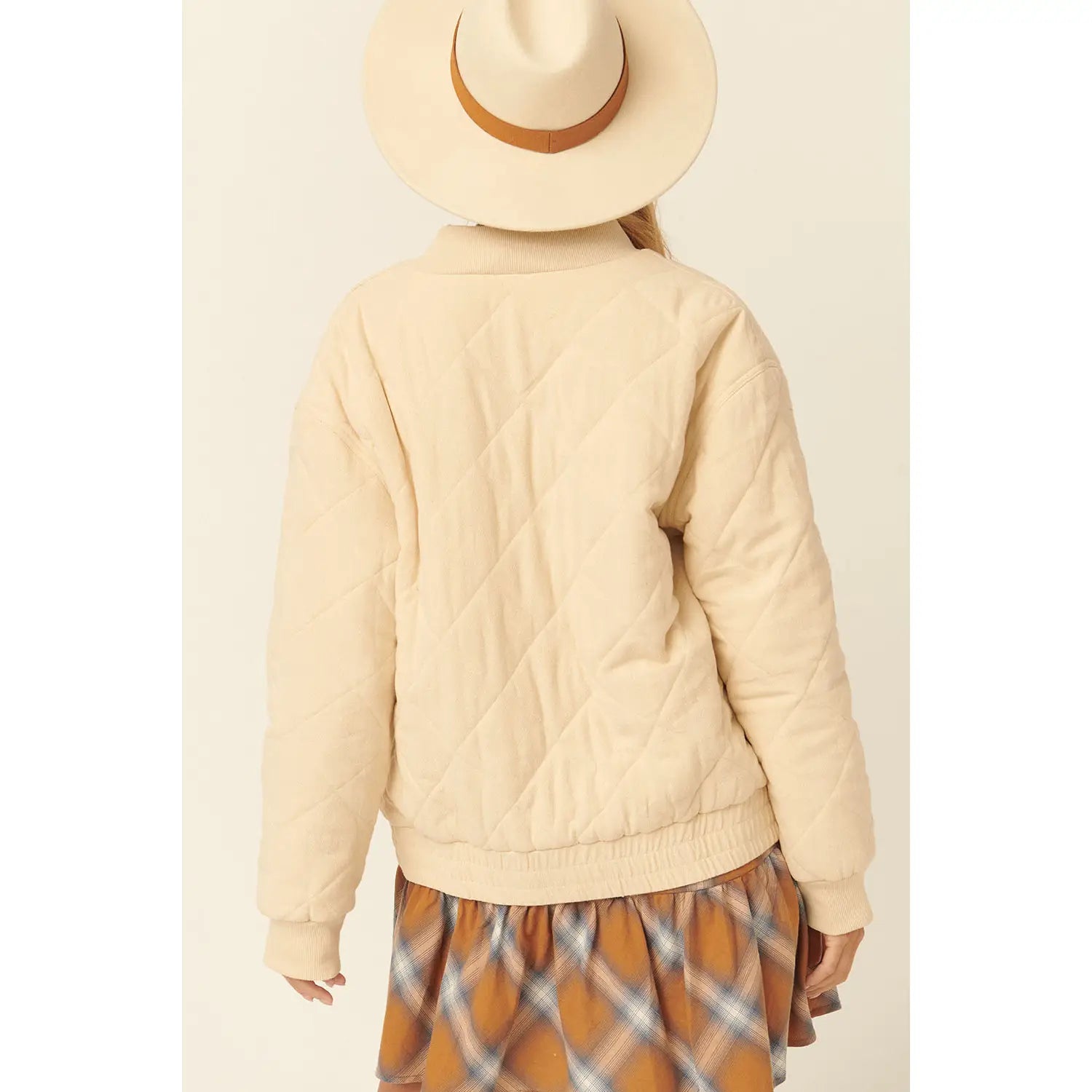 Cream Woven Diamond Quilted Bomber Jacket
