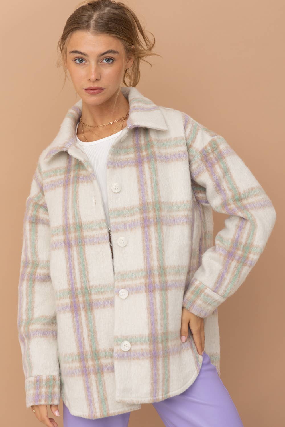 Lavender Mint Plaid Shacket