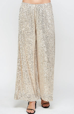 Sequin Wide Leg Palazzo Pant: Champagne Problems