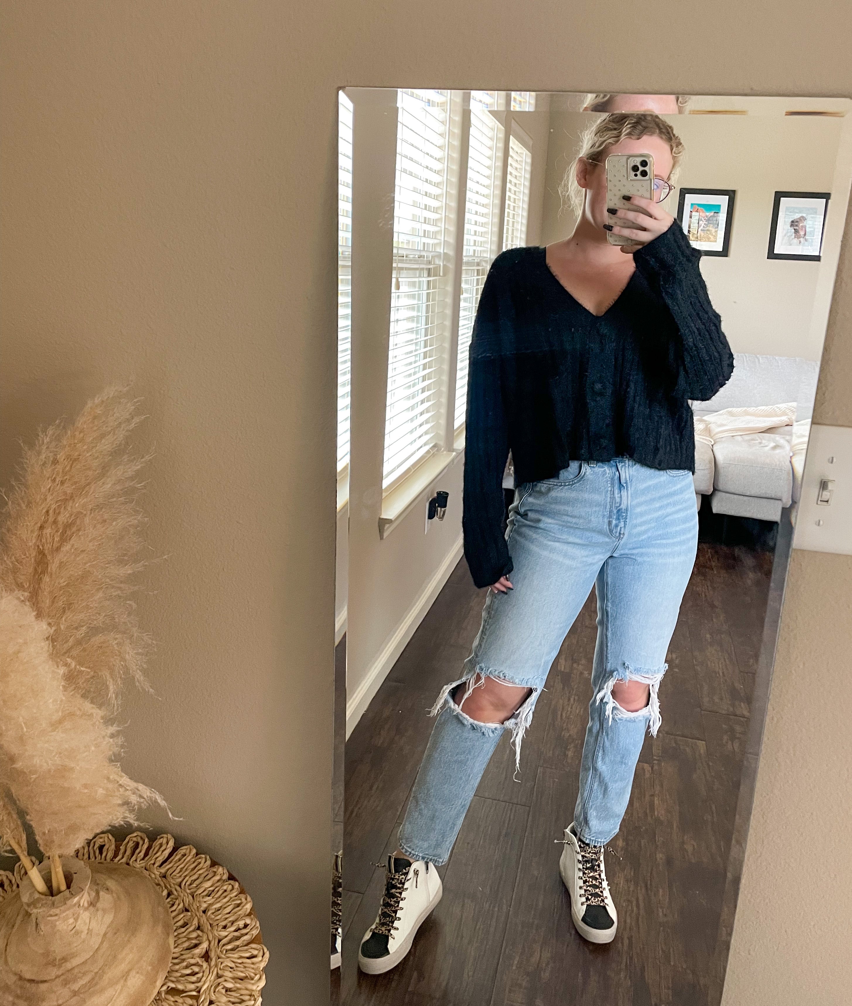 Black Soft & Fuzzy Knit Cardigan Cropped