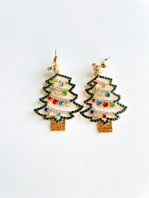 Rhinestone Christmas Tree Earrings: mini