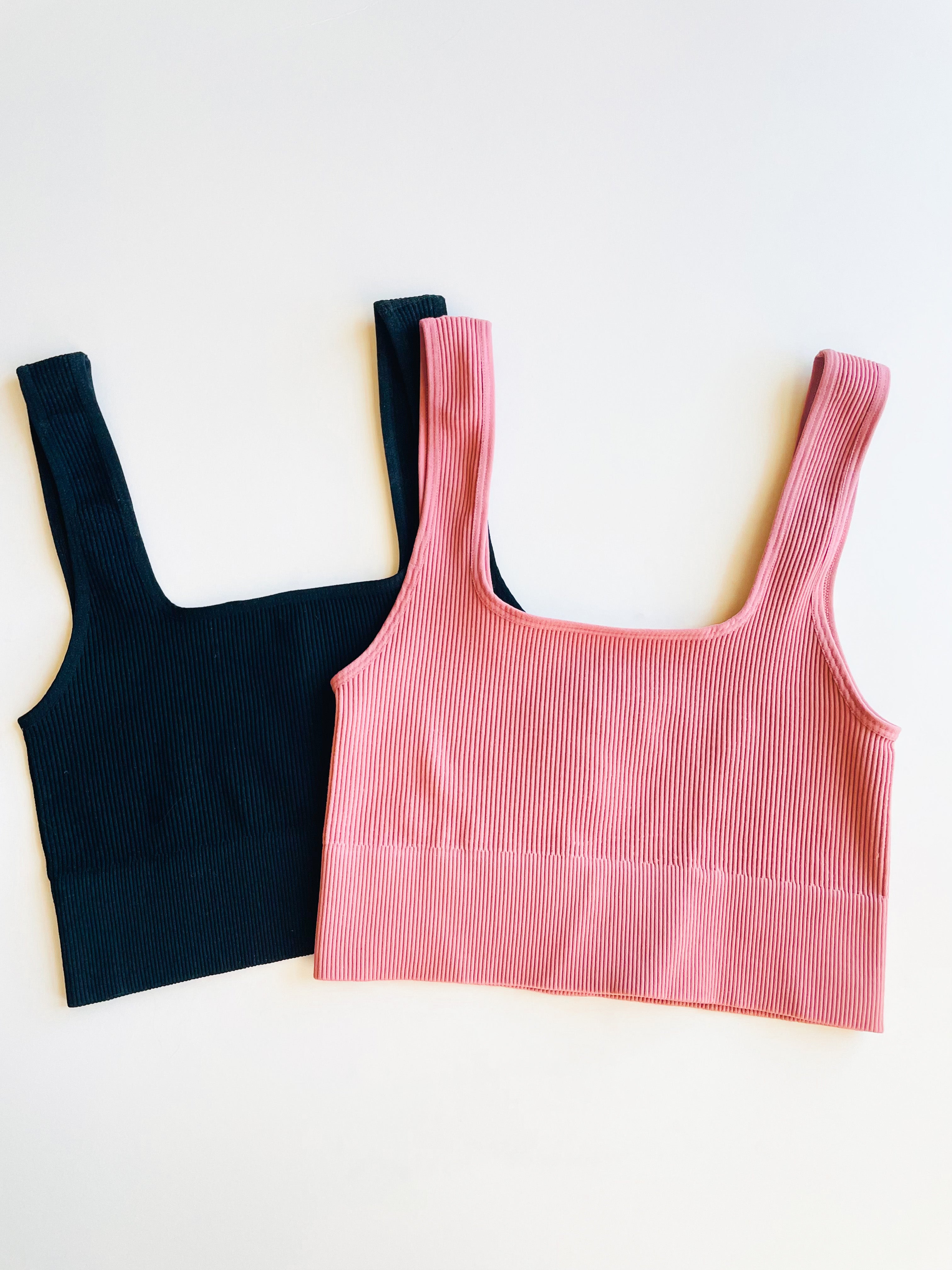 Ribbed Square Neck Cropped Tank Top