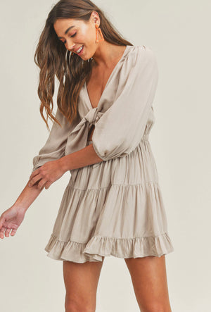 LAST ONE: LARGE FRONT TIE RUFFLE TIER MINI CUT OUT DRESS
