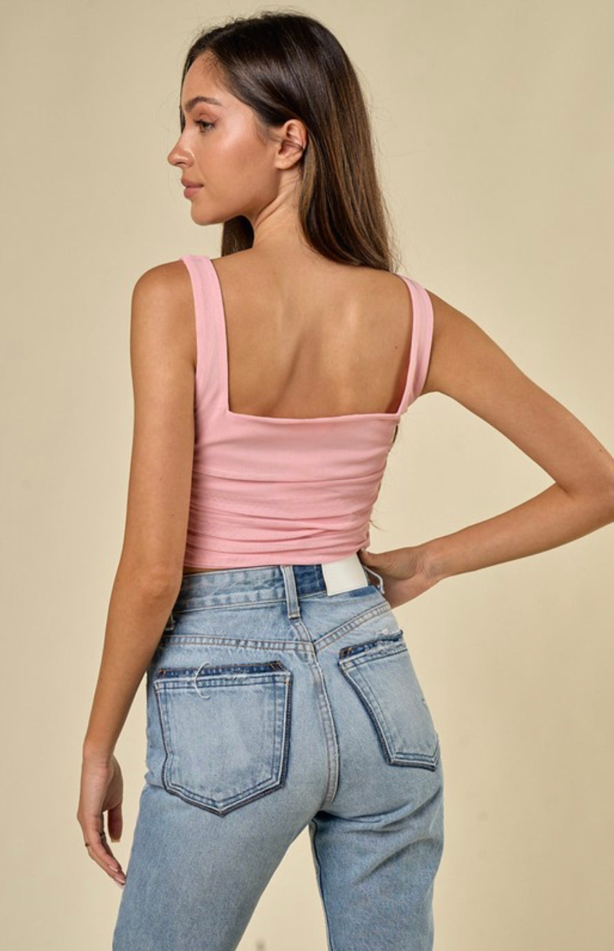 Blush Ruched Square Neck Crop Top